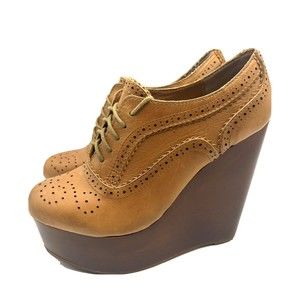 Steve Madden Womens 8.5 Vintage Platform Oxford Chunky Wedge Lace up Wingtip 90s